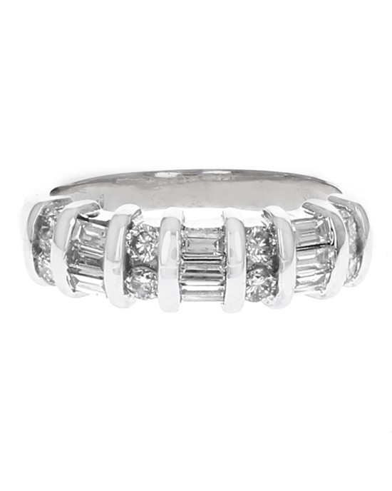 Round and Baguette Diamond Ring in White Gold